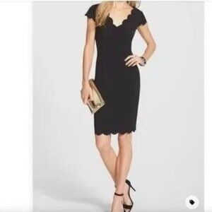 Adrianna‎ Papell Scalloped Detail Sheath Dress Women's Size 4 Black